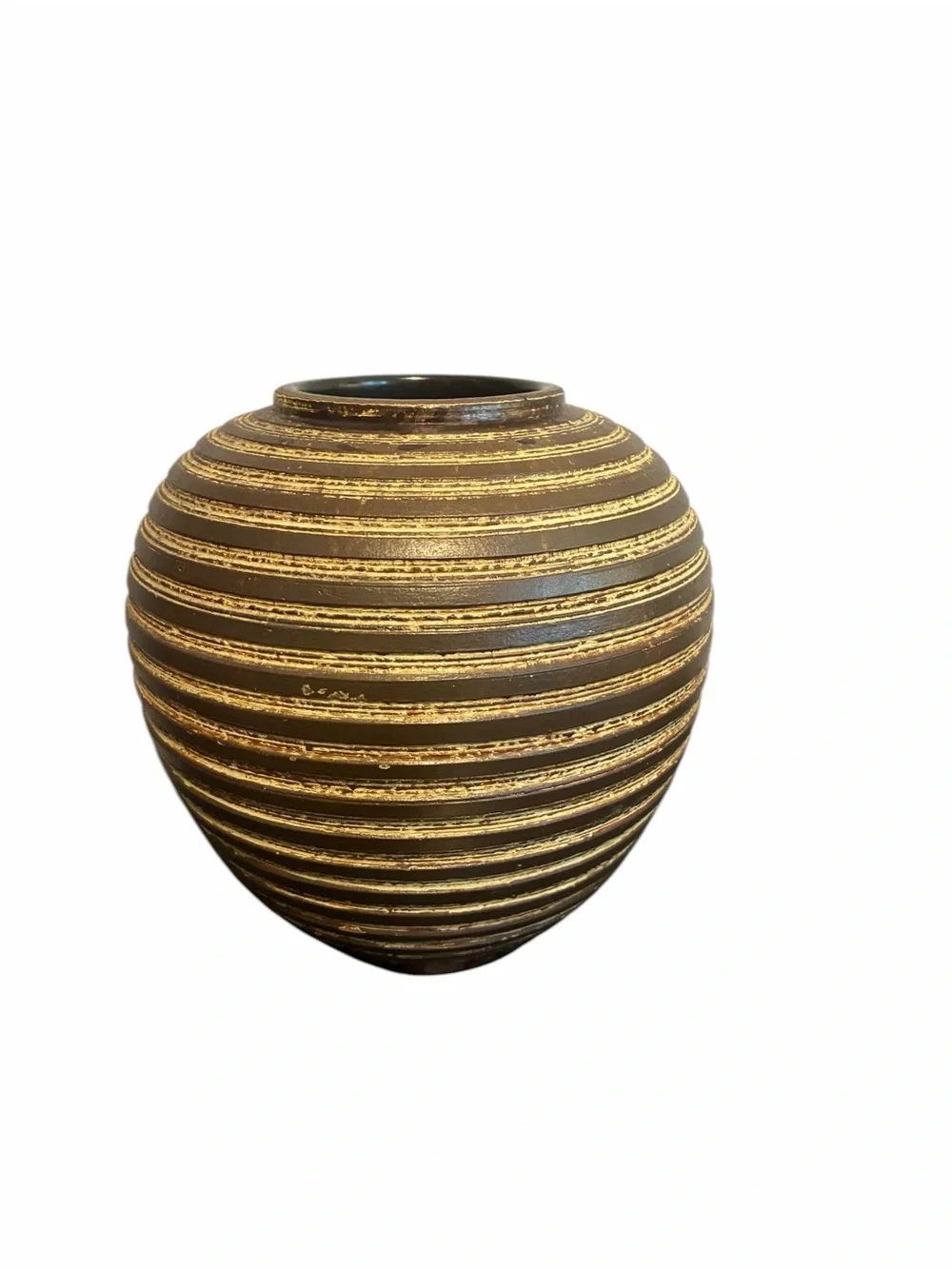 Vintage Dummler & Breiden German Pottery 1088/1 Brown Ribbed Sgraffito Vase MCM